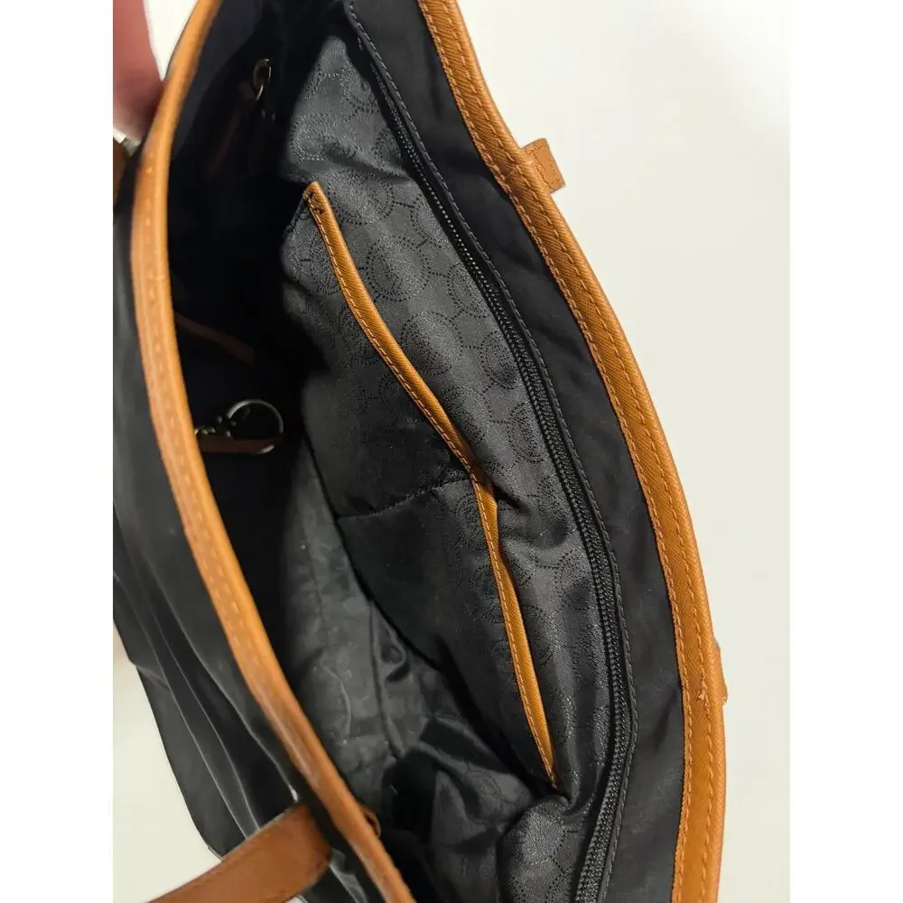 Michael Kors Nylon Tote Bag Black Tan Leather Trim Gold Hardware